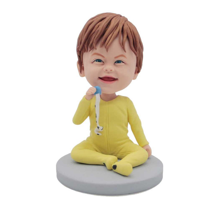 Cute Baby In Yellow Bodysuit Custom Figure Bobbleheads