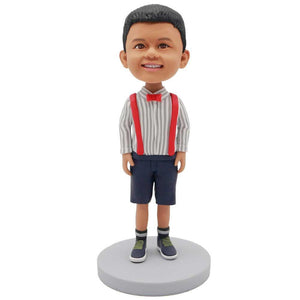Cute Boy In Striped Shirt And Overalls Custom Figure Bobblehead