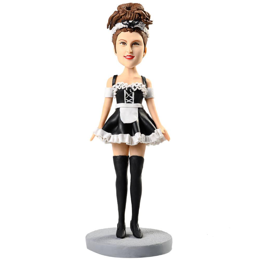 Humorous Cute Maid Outfit with Long Stockings Custom Figure Bobblehead - Figure Bobblehead