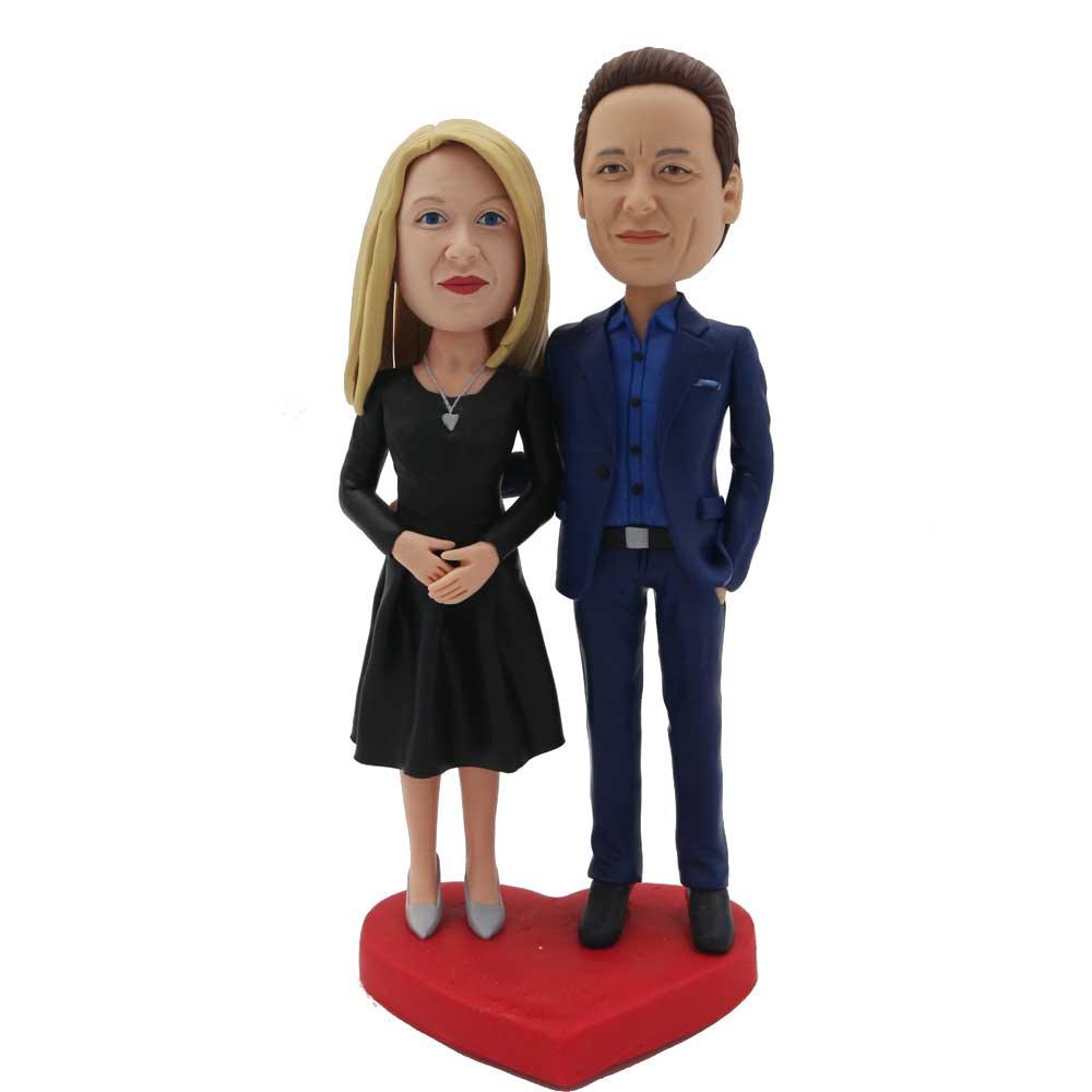 Dinner Couple In Blue Suit and Black Skirt Custom Figure Bobblehead