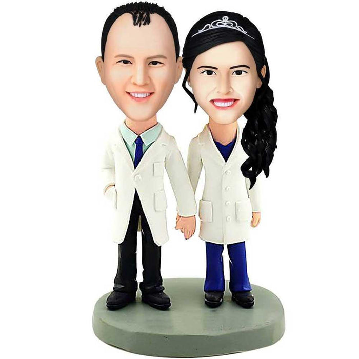 Doctor Couple In White Coat And Hand In Hand Custom Figure Bobbleheads