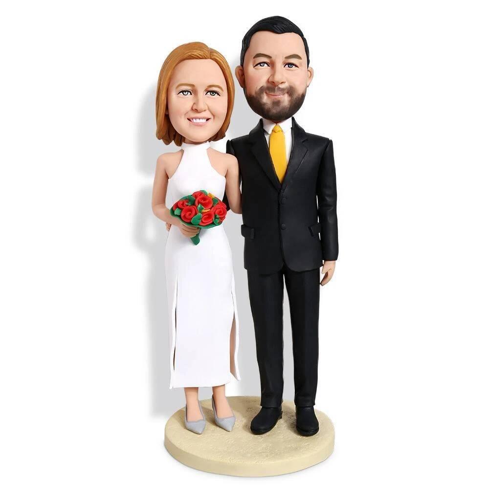 Elegant Bride And Groom Cuatom Wedding Bobblehead Cake Topper