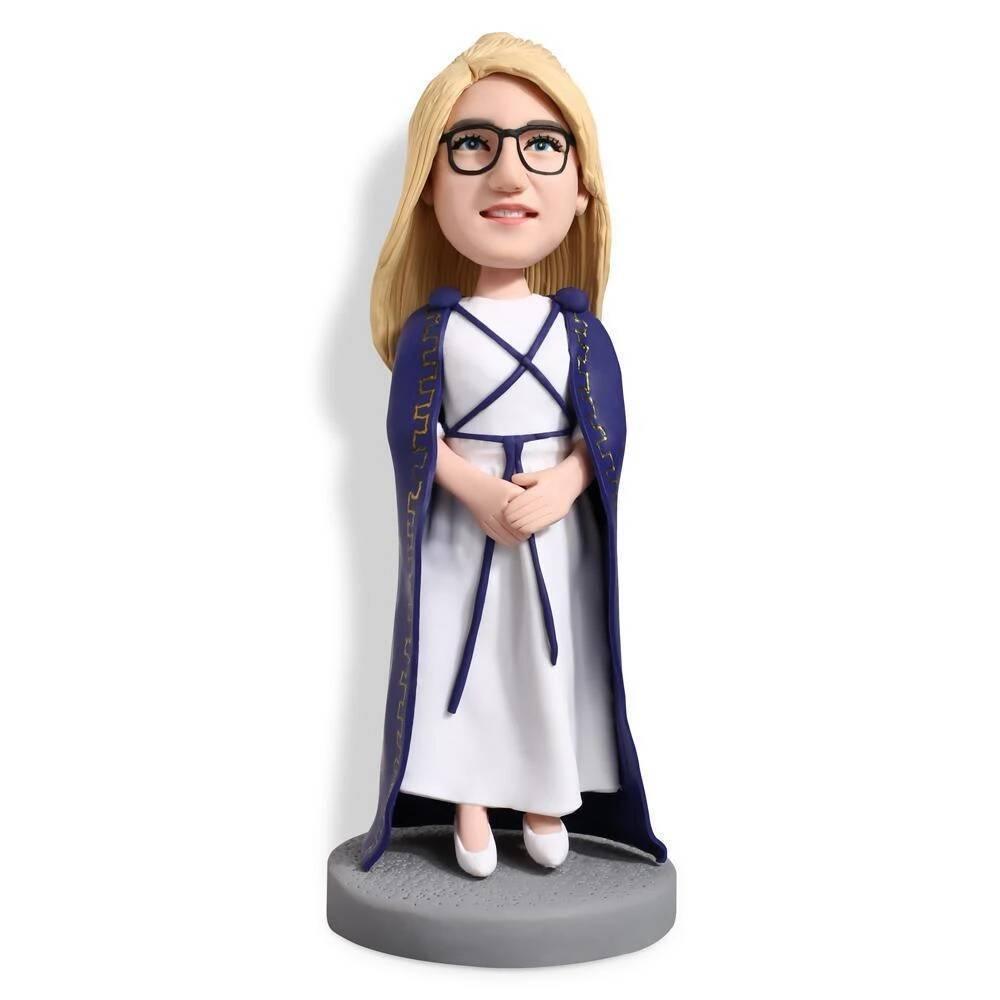 Elegant Female Graduates In Blue Gown Custom Graduation Bobblehead