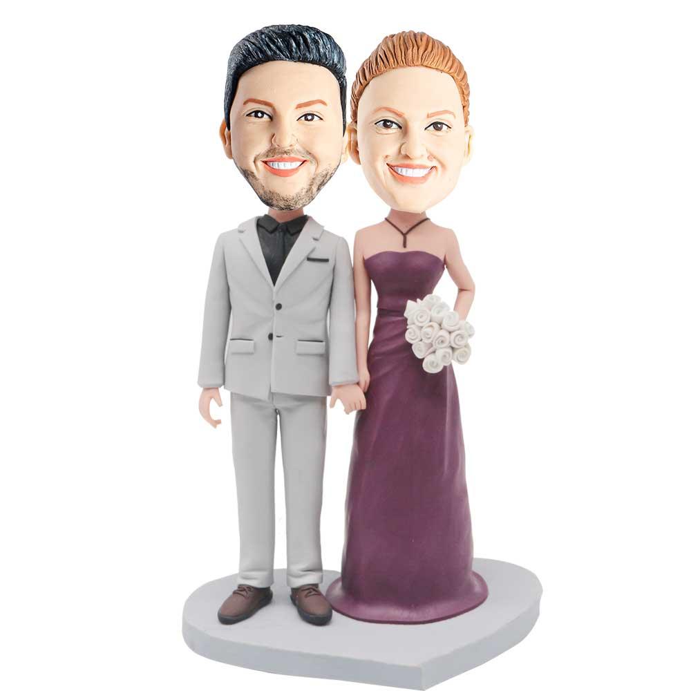 Fashion Couple With White Bouquet Custom Wedding Anniversary Bobblehead