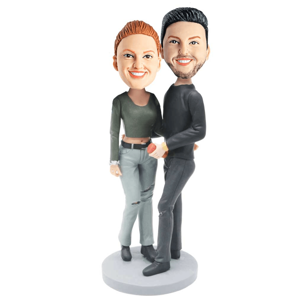 Fashion Couple with Arms Around Lady Waist Custom Couple Bobblehead