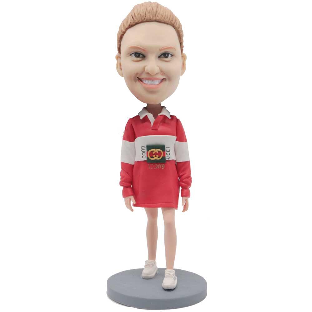 Fashion Female In Popular Logo Fleece Custom Figure Bobblehead