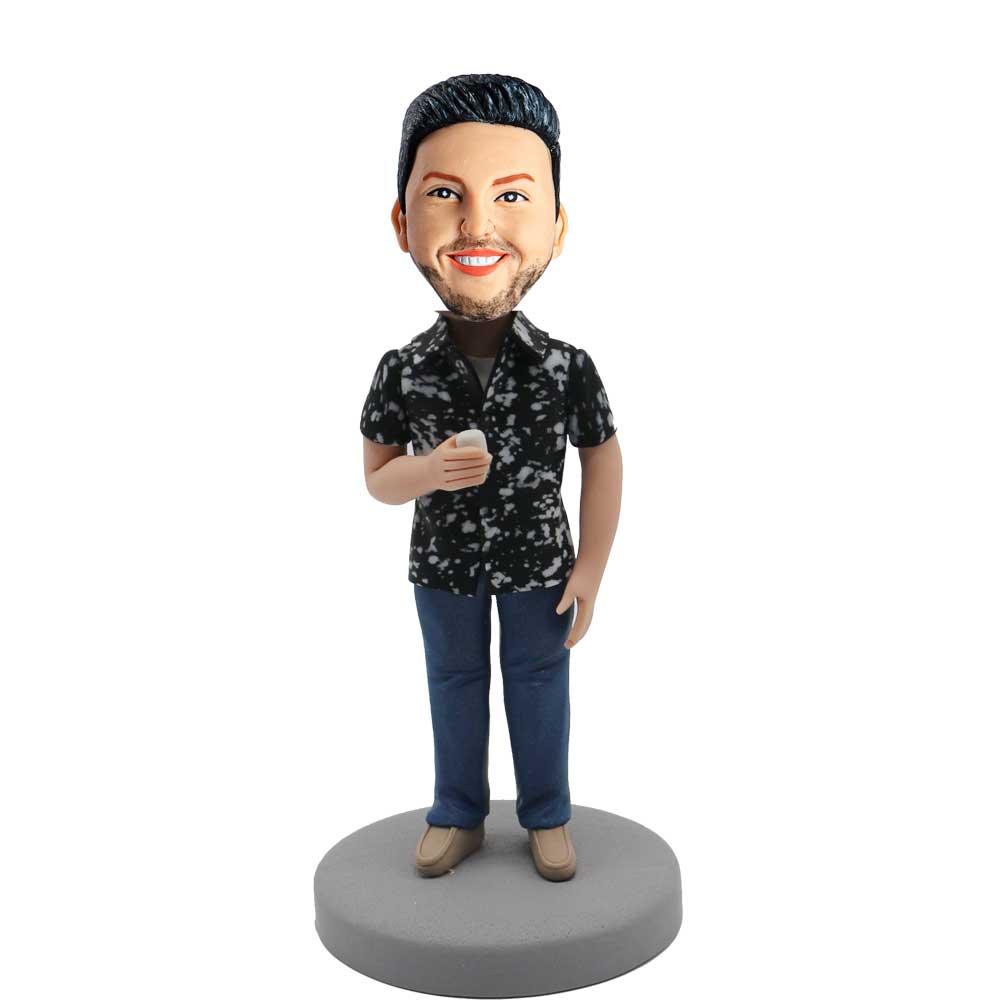 Fashion Male In Black and White Shirt Custom Figure Bobblehead