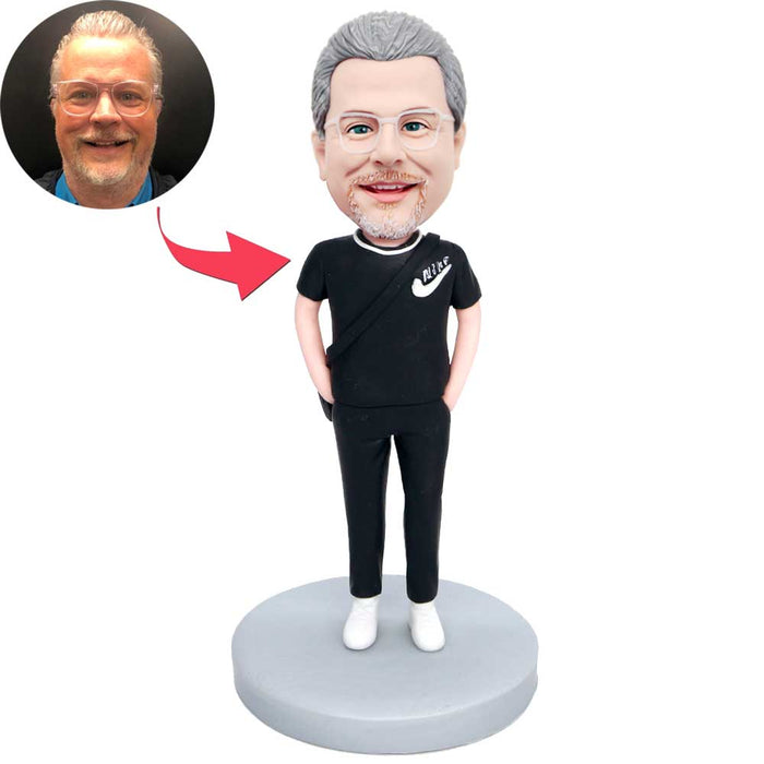 Fashion Man In Fashionable Tracksuit with A Cross-body Bag Custom Figure Bobbleheads