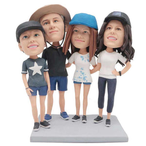 Father And Three Daughters Custom Family Bobblehead