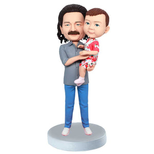 Father Holding Little Baby Custom Figure Bobbleheads