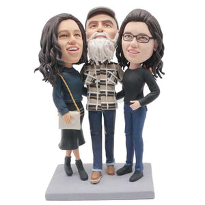 Father Put His Arms Around His Daughters Custom Family Bobblehead