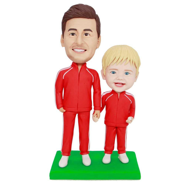 Father’s Day Gifts Father And Son In Red Sportswear Custom Figure Bobbleheads