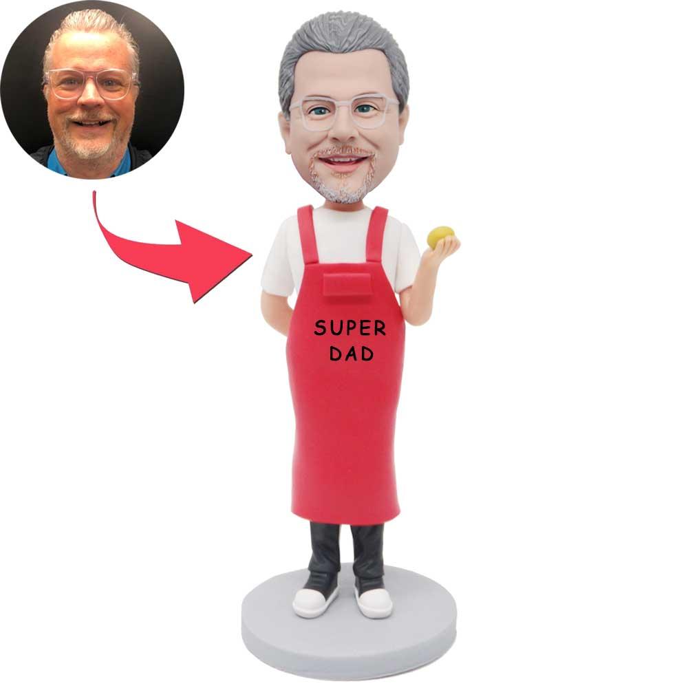 Father's Day Gifts Male Baker In Red Apron And Holding Dessert Custom Figure Bobbleheads