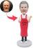 Father's Day Gifts Male Baker In Red Apron And Holding Dessert Custom Figure Bobbleheads