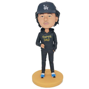 Father's Day Gifts Male In Black Sweatshirt And One Hand In Pocket Custom Figure Bobbleheads