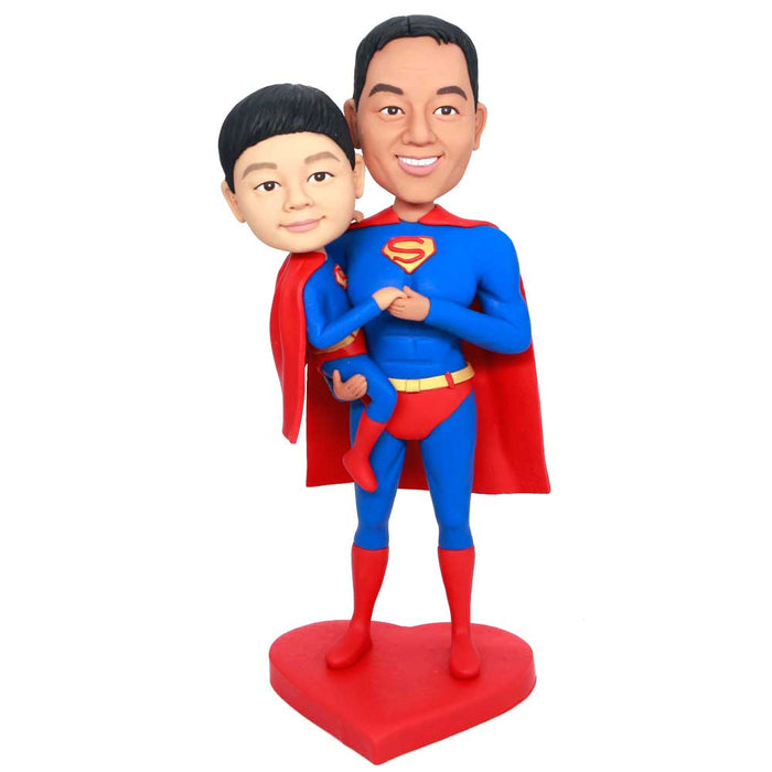 Father's Day Gifts Super Dad And Son Custom Bobbleheads
