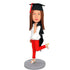Female Graduates In Red Pants And Drape The Gown Over Your Shoulder Custom Graduation Bobbleheads - Figure Bobblehead