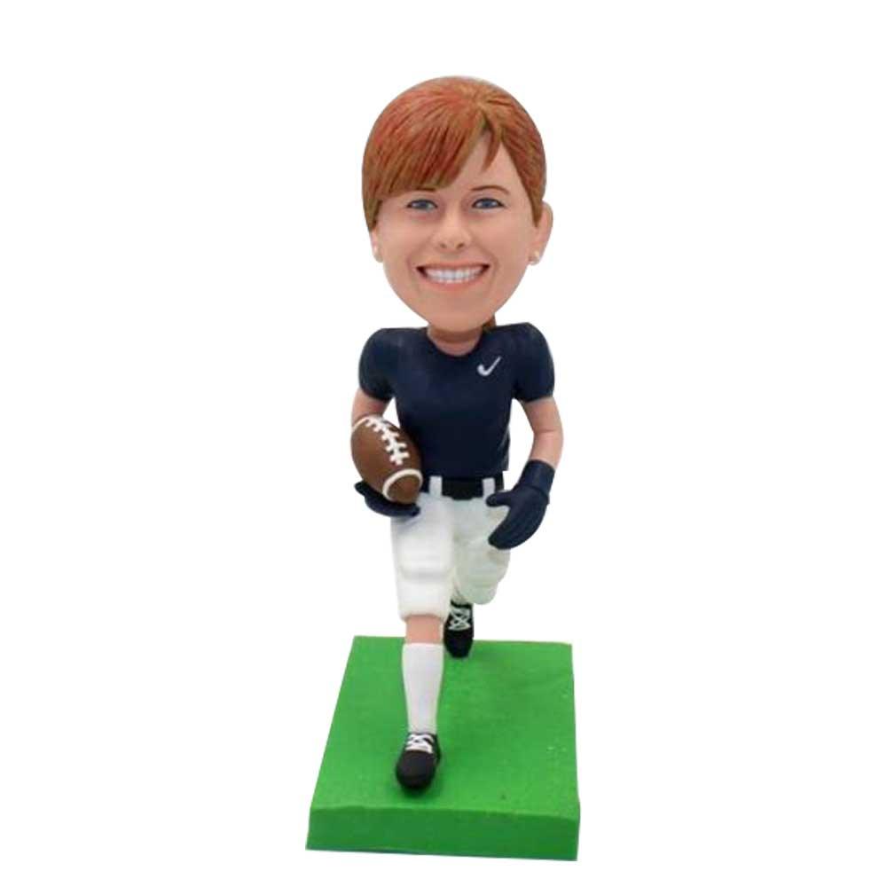 Female American Football Player with Ball Custom Figure Bobblehead