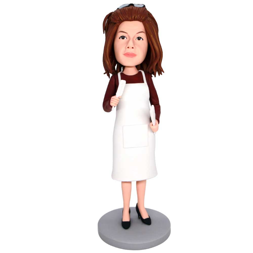 Female Barber In White Apron Custom Figure Bobbleheads