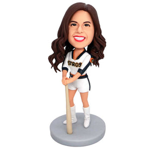 Female Baseball Player Holding A Baseball Bat Custom Figure Bobbleheads