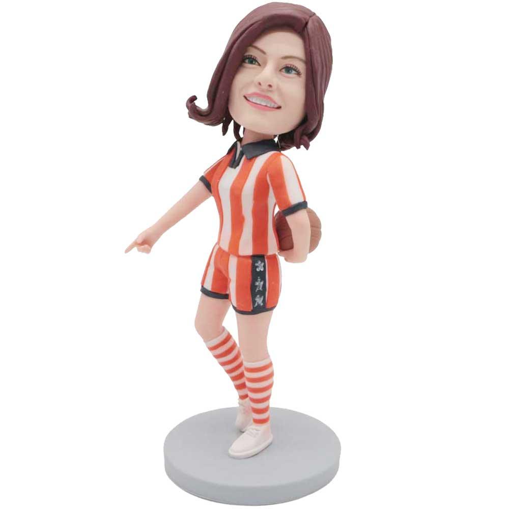 Female Basketball Player In Sportswear Holding A Basketball Behind Custom Figure Bobblehead