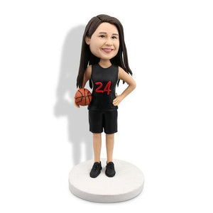 Female Basketball Player in Black Sportswear with Number 24 Custom Figure Bobblehead