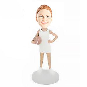 Female Basketball Player in White Sportswear Custom Figure Bobblehead