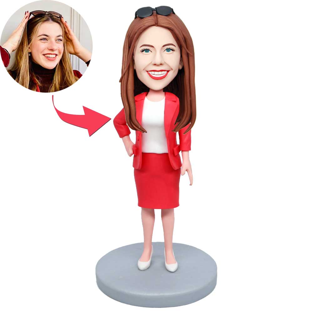 Female Boss In Red Suit Custom Figure Bobbleheads