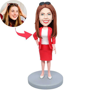 Female Boss In Red Suit Custom Figure Bobbleheads