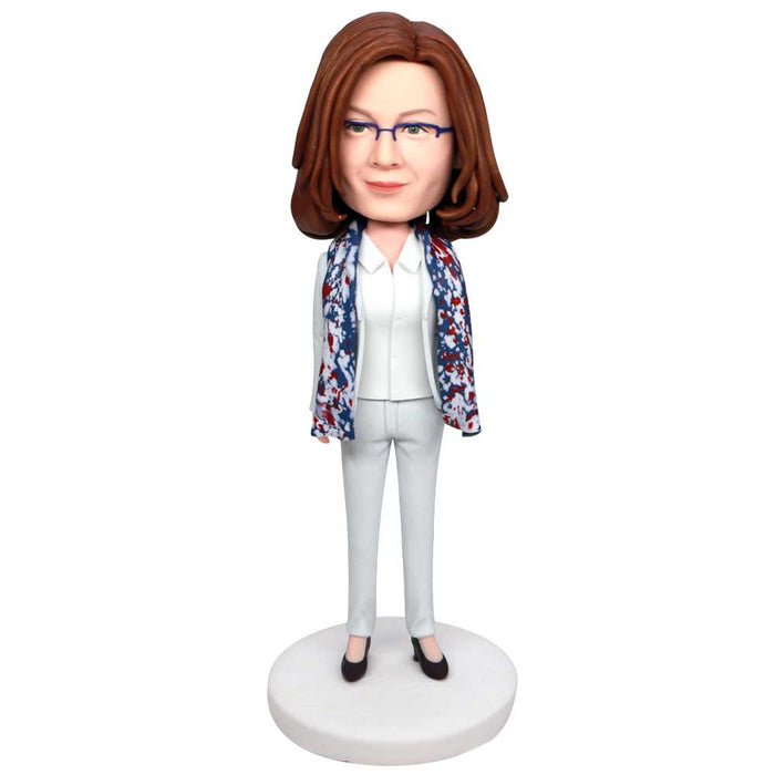 Female Boss In Suit With A Scarf Custom Figure Bobbleheads