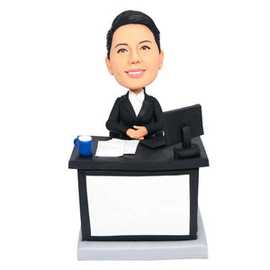 Female Business Sitting At Office Desk Custom Figure Bobbleheads - Figure Bobblehead