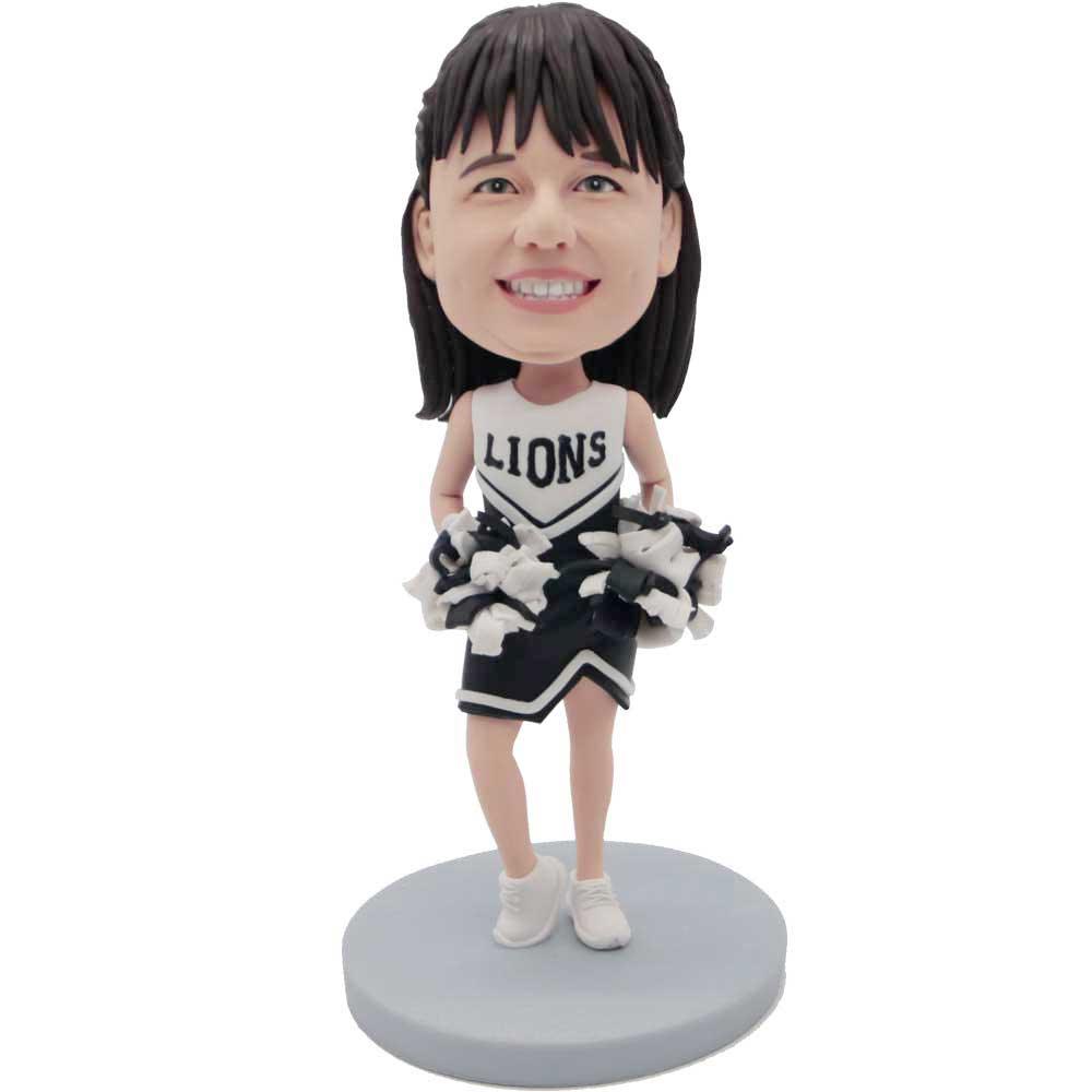 Female Cheerleader In Black And White Cheerleader Uniform Custom Figure Bobbleheads