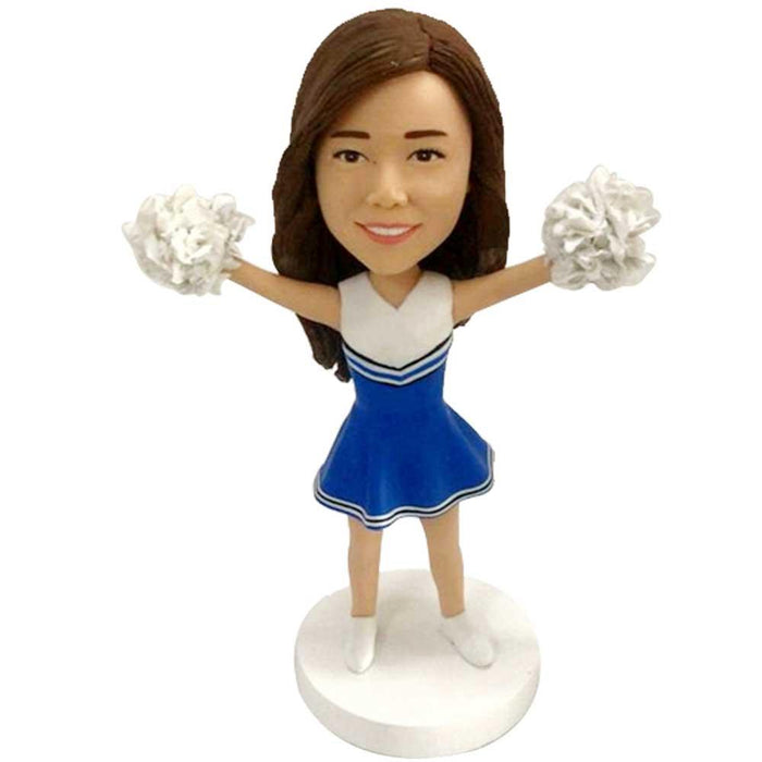 Female Cheerleader In White And Blue Skirt Custom Figure Bobblehead