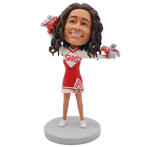 Female Cheerleader In White And Red Skirts Custom Figure Bobblehead - Figure Bobblehead