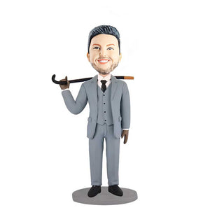 Male Detective in Suit with Cane Custom Figure Bobblehead - Figure Bobblehead