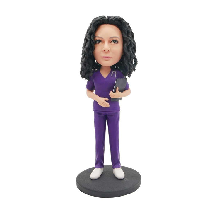 Female Doctor Physician In Purple Surgical Gown Custom Figure Bobblehead