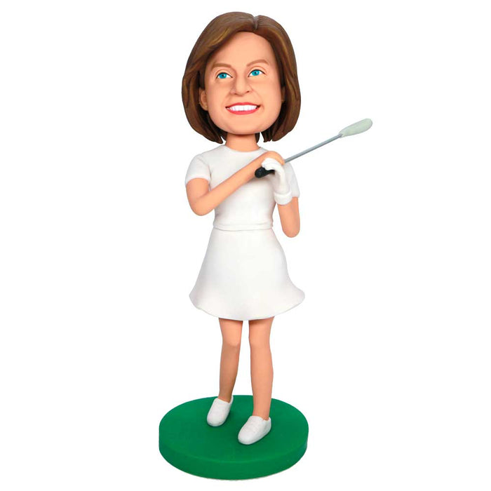 Female Golfer Swinging Golf Club Custom Figure Bobbleheads