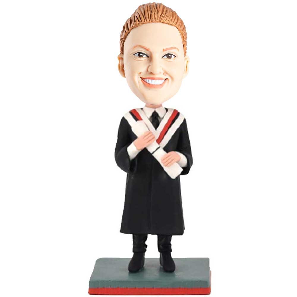 Female Graduates In Black Gown With Diploma Custom Graduation Bobbleheads