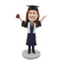 Female Graduates In Black Gown With White Ribbon Custom Graduation Bobblehead