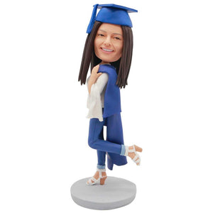Female Graduates In White Shirt And Drape The Gown Over Your Shoulder Custom Graduation Bobblehead