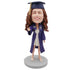 Female Graduates In White Skirt And Purple Gown Custom Graduation Bobblehead