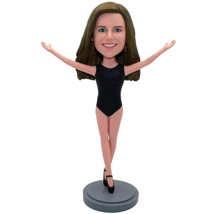 Female Gymnast In Black Gym Suit Custom Figure Bobblehead