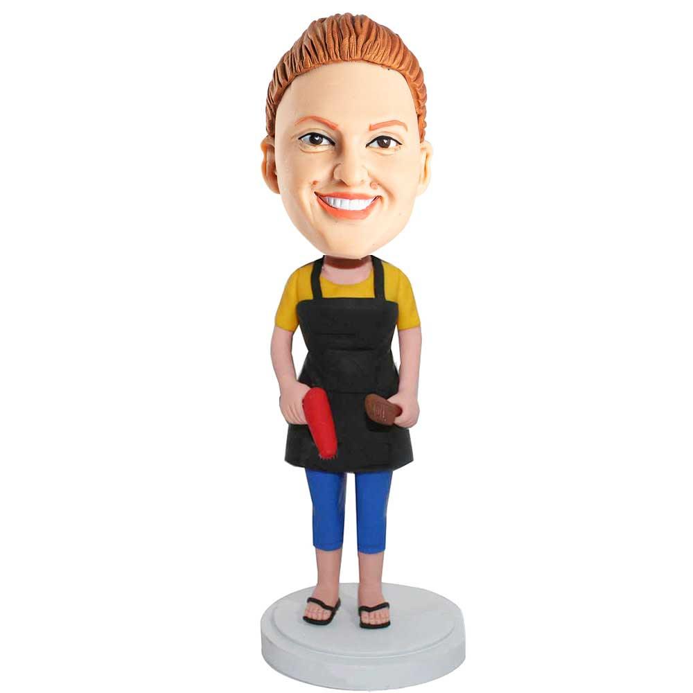 Female Hair Dresser With Hair Dryer And Comb Custom Bobblehead