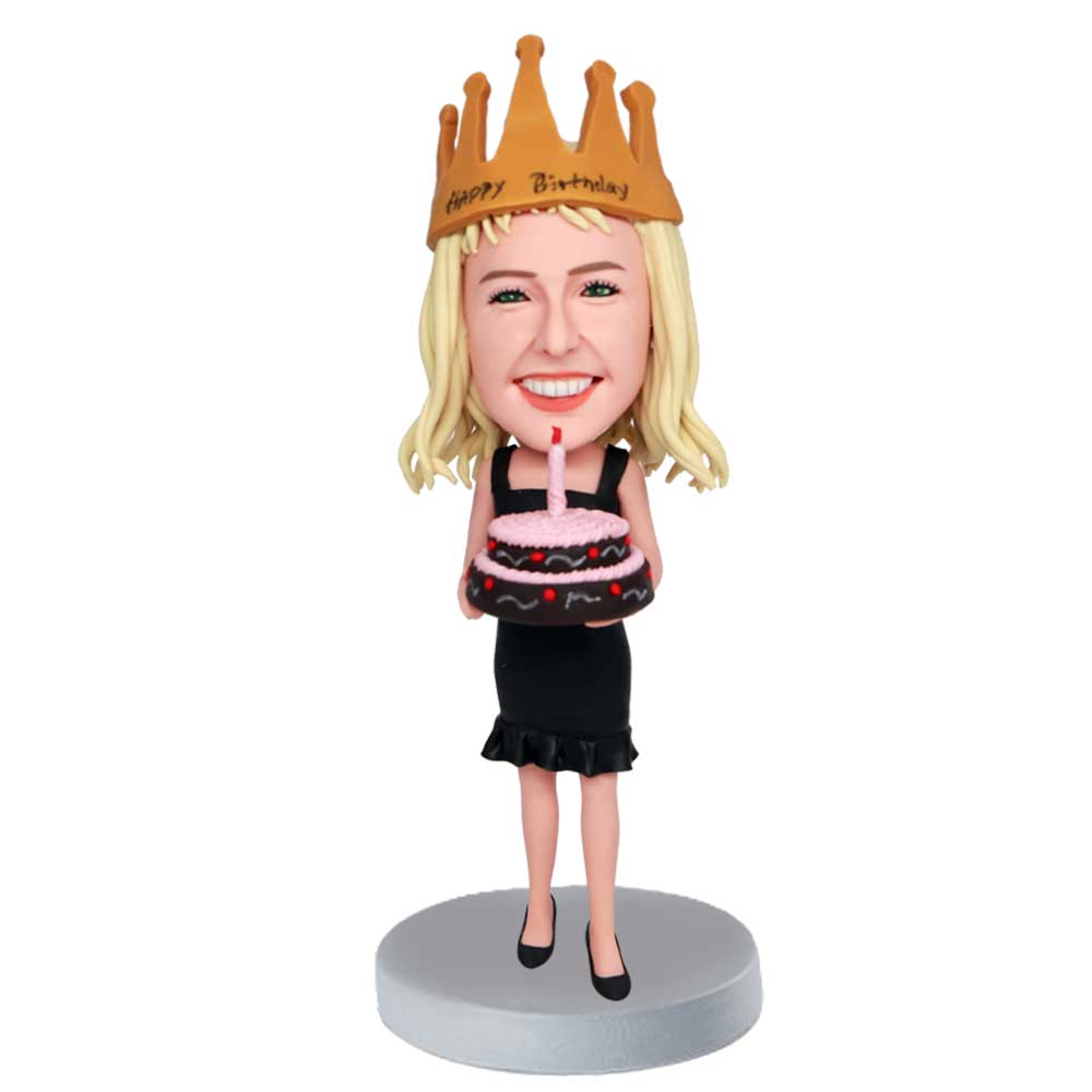 Female Holding A Birthday Cake Custom Figure Bobbleheads