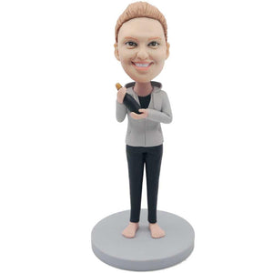 Female Holding A Bottle Of Champagne Custom Figure Bobblehead