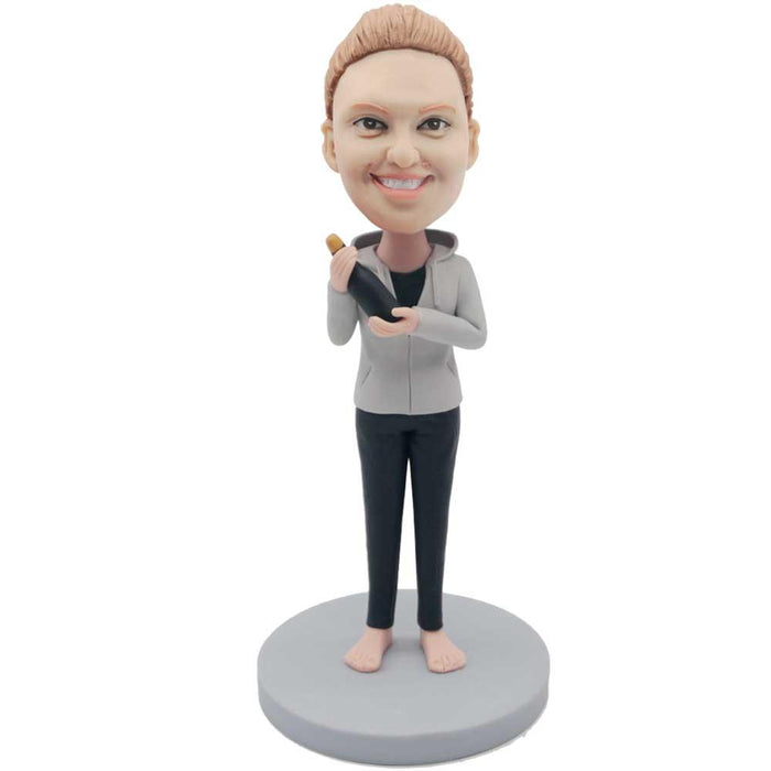 Female Holding A Bottle Of Beer Custom Figure Bobblehead