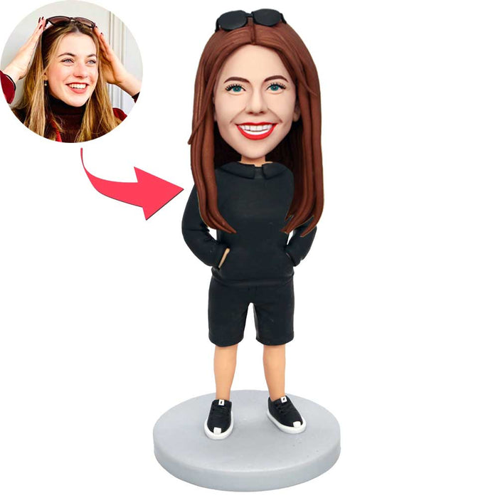 Female In Black Hoodies Custom Figure Bobbleheads