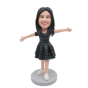 Female In Black Polka Dot Dress And Open Hand Custom Figure Bobblehead