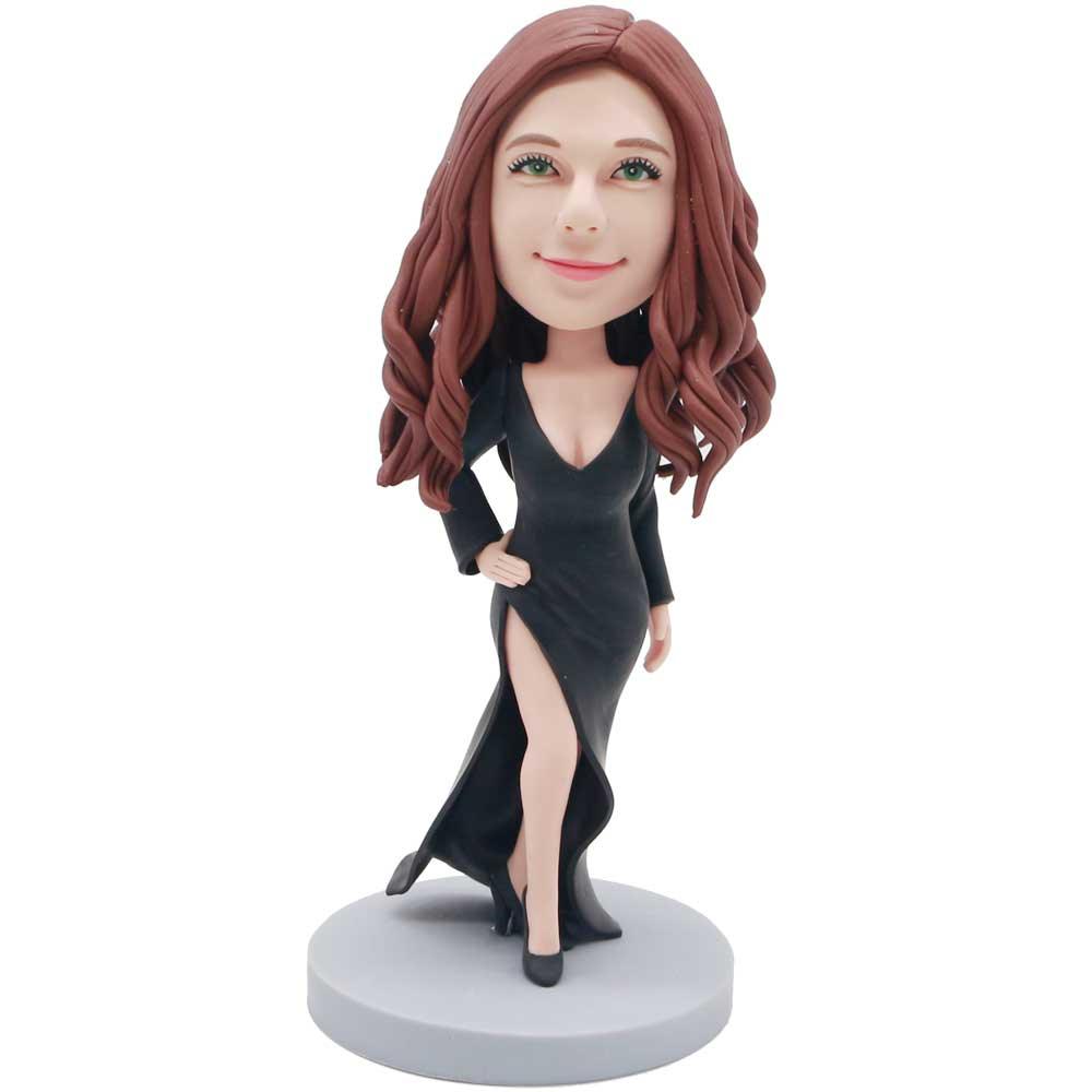 Female In Black Slit Long Skirt Custom Figure Bobblehead
