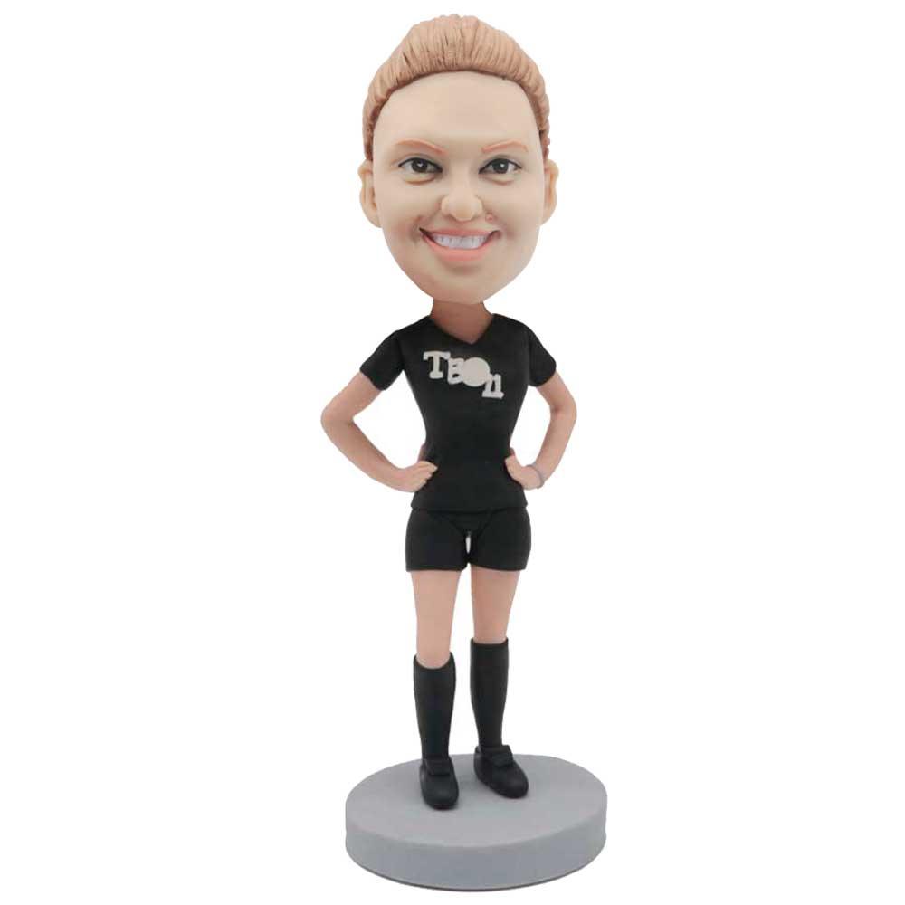 Female In Black Suit And Her Hands Rested On Her Hips Custom Figure Bobblehead